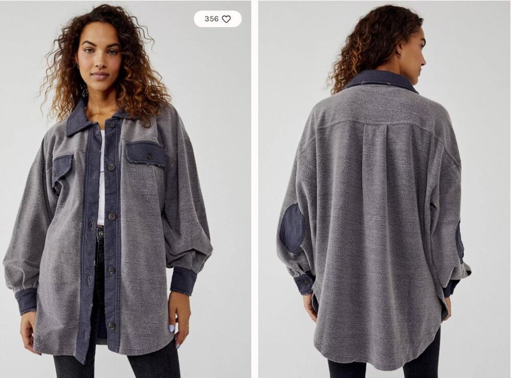 Free People We the Free Ruby Oversized Shacket Gray S Boho Elbow Patches *READ